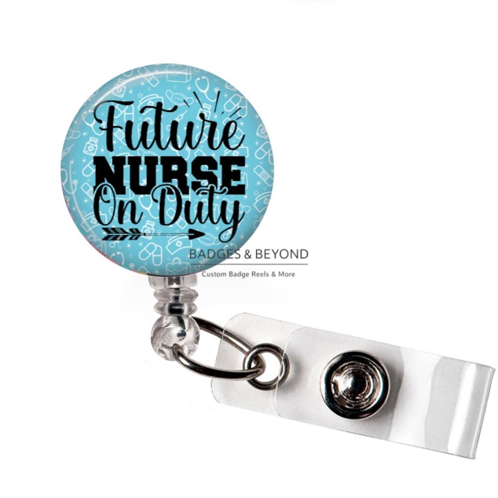 Future Nurse On Duty Badge Reel | Nursing Student Retractable ID Name Tag Holder